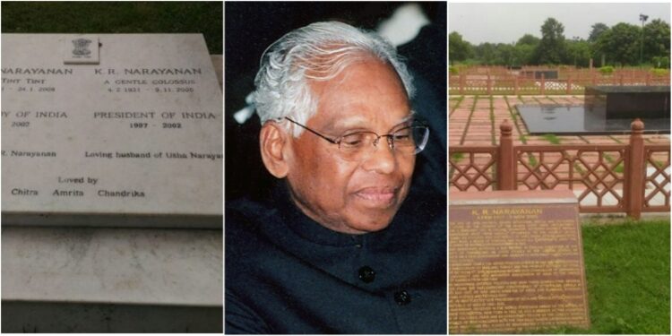 Former President K R Narayanan's tombs at Christian cemetry (L) and Rashtriya Smriti (R)