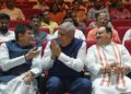 Piyush Goyal with Jagdeep Dhankhar during the NDA meeting ahead of the Vice Presidential elections