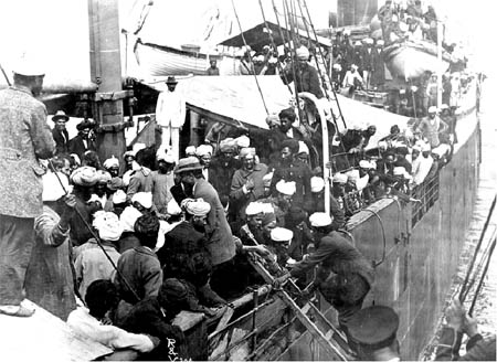 Sikh passengers aboard the Komagata Maru in Vancouver's English Bay, 1914. The Canadian Government disallowed the passengers from landing in Canada and the ship was forced to return to India.( Photo credit: Library and Archives Canad)
