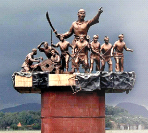 The statue of Ahom lieutenant Lachit Borphukan erected over the River Brahmaputra, in Guwahati