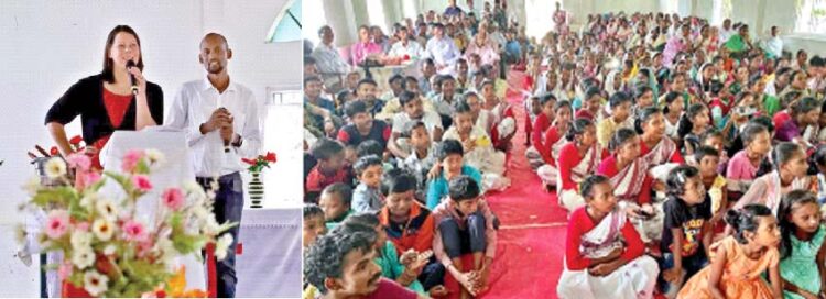 A German evangelist Chiesta Dorothea Olearius addressing the people of Assam at a religious event