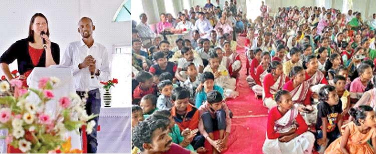 A German evangelist Chiesta Dorothea Olearius addressing the people of Assam at a religious event