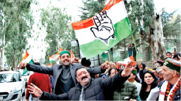 Congress  workers celebrating  after winning Himachal Assembly Elections