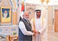 Cordial Relations: PM Narendra Modi receiving the Order of Zayed from Crown Prince of Abu Dhabi, Sheikh Mohamed bin Zayed Al Nahyan in Abu Dhobi
