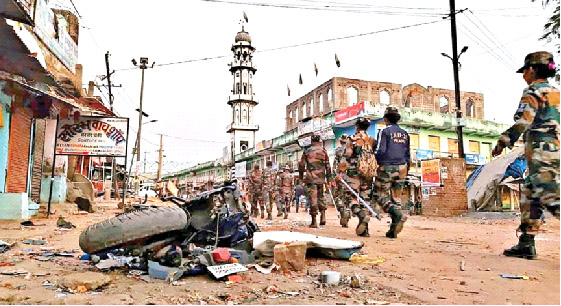 Security personnel undertaking  a vigil at Panki Village in Palamu district, Jharkhand  after the clash between two groups belonging to different communities