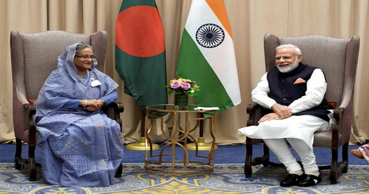 Prime Minister Narendra Modi along with the Prime Minister of Bangladesh, Sheikh Hasina