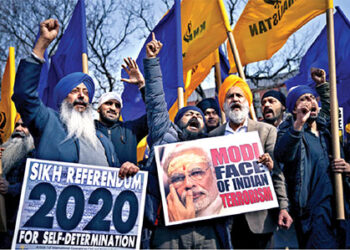 Members of Sikhs For Justice rally against India’s Prime Minister  Narendra Modi in Lafayette Square near  the White House in 2020