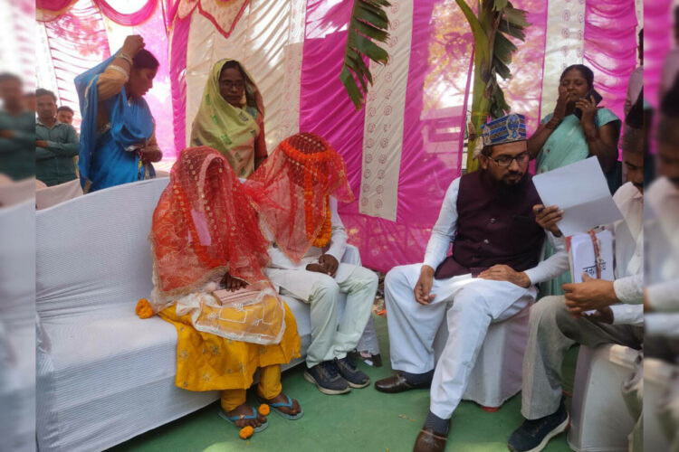 Basanti and Haroon at the wedding mandap with the cleric