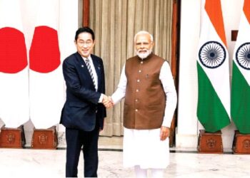 (Left to Right) Japanese Prime Minister Fumio Kishida with Prime Minister Narendra Modi