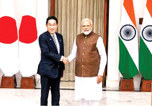 (Left to Right) Japanese Prime Minister Fumio Kishida with Prime Minister Narendra Modi