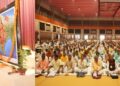 Sarsanghchalak Dr Mohan Bhagwat ji and Sarkaryavah Dattatreya Hosbale ji offering flowers to the idol of Bharatmata at Pratinidhi Sabha and  Swayamsevaks participating in the ABPS 2023