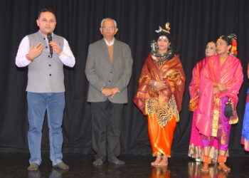 Renowned author Amish Tripathi speaking at event ‘Sivoham’ at Bharatiya Vidya Bhavan, London