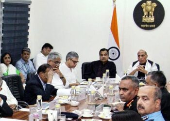 Rajnath Singh chairing the meeting on infrastructure projects along the border with China