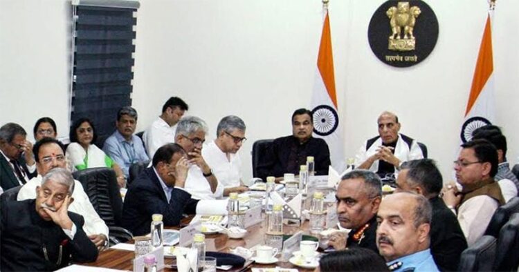 Rajnath Singh chairing the meeting on infrastructure projects along the border with China
