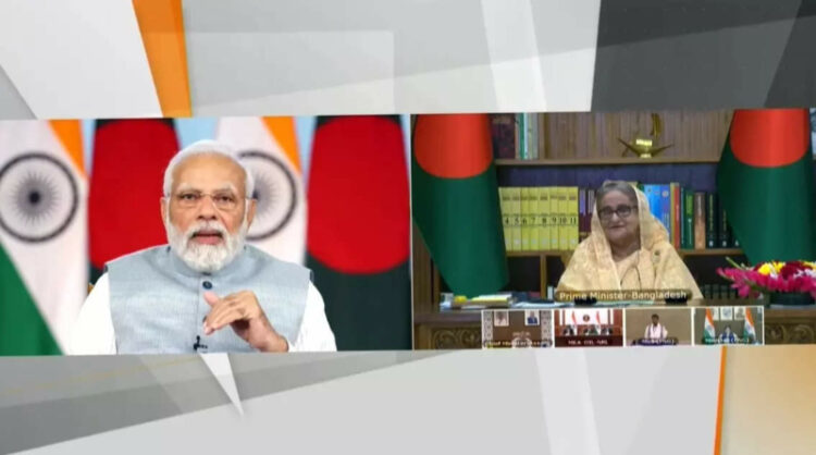 Prime Minister Narendra Modi with Bangladesh PM Sheikh Hasina inaugurate the India-Bangladesh Friendship Pipeline, via video conferencing on March 18,2023