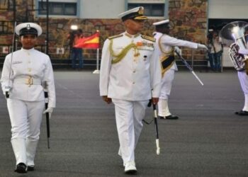 ( Admiral R Hari Kumar, Chief of the Naval Staff, reviewing the passing out parade of the first batch of Agniveers from INS Chilka in Odisha on March 28 )