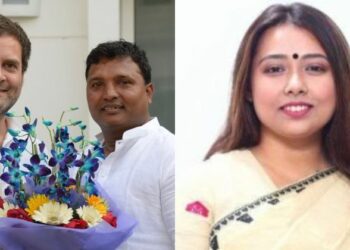 From Left: Former Congress MP and party President Rahul Gandhi with IYC President Srinivas BV, Expelled Assam Youth Congress President Angkita Dutta