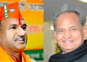 From Left: BJP leader and Rajasthan BJP Chief CP Joshi, Congress leader and Rajasthan Chief Minister Ashok Gehlot