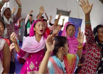 Worshippers at a Christian church in Thakaldanda, Nepal. The country has one of the fastest-growing Christian populations in the world as Missionaries are luring the poor with material offerings