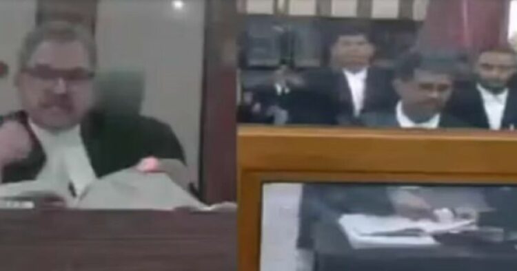 A screengrab from the viral video of a Patna High Court judge and advocate arguing over the petition filed in Hindi