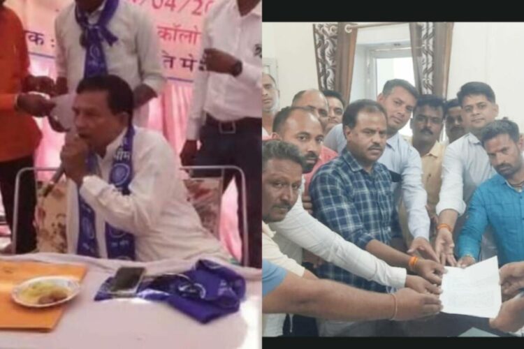 Deshbandhu at the event (left), activists handing over memorandum to the police (right)