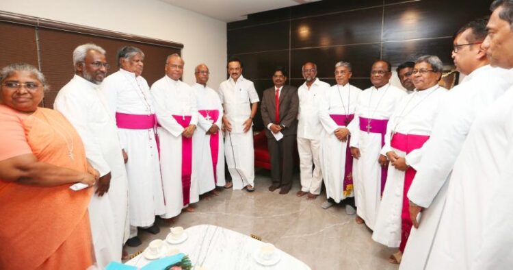 Bishops from Tamil Evangelical Lutheran Church thanking DMK chief and Tamil Nadu CM MK Stalin for making P Wilson a Rajya Sabha MP in 2019 (Source: Twitter)