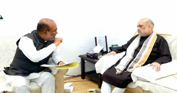 Union Home Minister Amit Shah with Manipur Chief Minister N Biren Singh