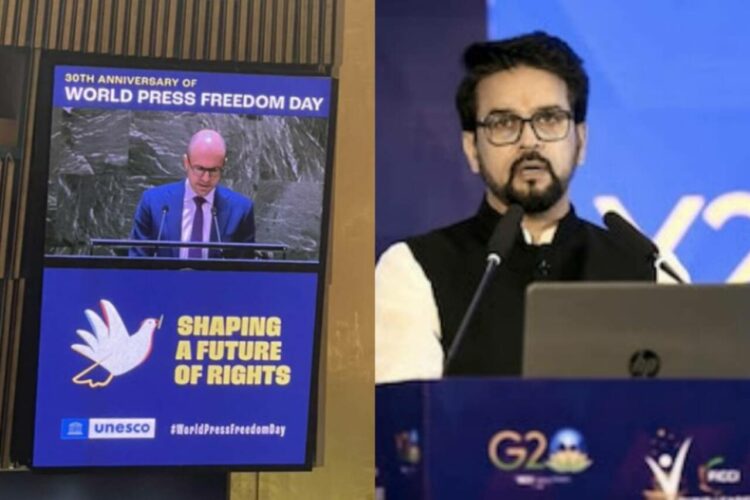 A G Sulzberger, chairman of NYT (left) Union Information and Broadcasting Minister Anurag Thakur (right)