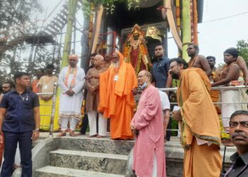 Dr Mohan Bhagwat at Bharat Mata Temple Tamil Nadu, after unveiling the statue of Sampurna Bharat