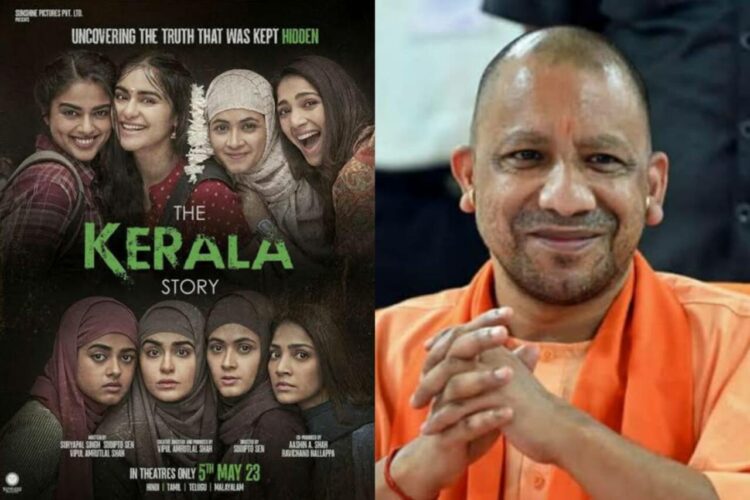 Poster of the film, The Kerala Story (left), Chief Minister of Uttar Pradesh, Yogi Adityanath (right)