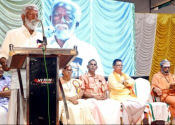 Kummanam Rajasekharan addressing the gathering at an event organised by Kerala Kshetra Samrakshana Samithi