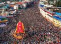 Devotees during the annual Jagannath Rath Yatra, in Puri