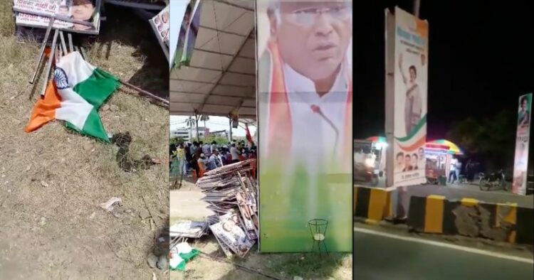 Screengrabs from videos showcasing Congress's insult to national flag