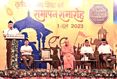 Sarsanghchalak Shri Mohan Bhagwat addresses the valedictory function of Tritiya Varsh Sangh Shiksha Varg at Reshimbagh, Nagpur
