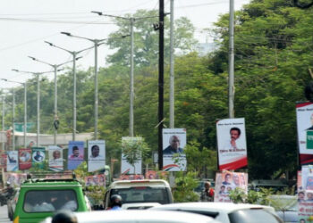 Posters of Opposition leaders in Patna as part of the preparations for the meeting