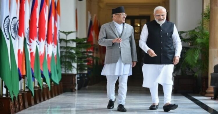 Nepal Prime Minister Pushpa Dahal and Prime Minister Narendra Modi