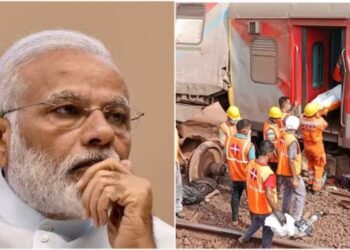 Prime Minister Narendra Modi (left) and the visuals from the accident site (Right)