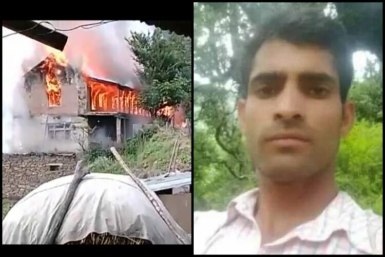 Visuals of the accused house set ablaze by miscreants (L) and the victim Manohar Lal whose mutilated body was recovered, (Image: Twitter)