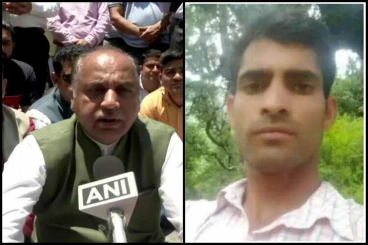 BJP leader Jairam Thakur protesting against the brutal killing on Manohar Lal (L) and Manohar Lal, the victim (R), (Image: Times of India and Twitter respectively)