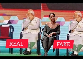 On the right is the picture shared by Wire journalist Ravi Nair and on the left is the real picture, (Image: Twitter)