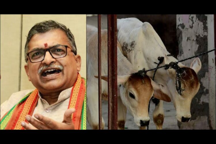 VHP Secretary General Shri Milind Parande (L) and a representation image of cow slaughtering (R), (Image: Twitter and BBC)