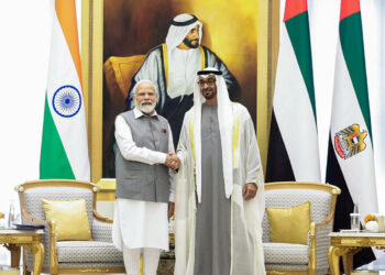 Abu Dhabi, July 15 (ANI): Prime Minister Narendra Modi meets the UAE President and Ruler of Abu Dhabi Sheikh Mohamed bin Zayed Al Nahyan at the iconic Qasr Al Watan Presidential Palace in Abu Dhabi, UAE on Saturday. (ANI Photo)