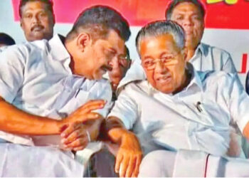 CPM MLA  PV Anwar  (L) with Kerala Chief Minister Pinarayi Vijayan (R)