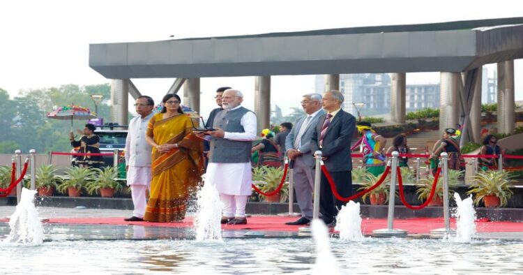 PM Modi inaugurates Bharat Mandapam using drone
