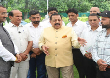 Union Minister of State Dr Jitendra Singh during a two-hour luncheon meeting with PRI representatives, Panches, Sarpanches, BJP office bears and other activists from his constituency