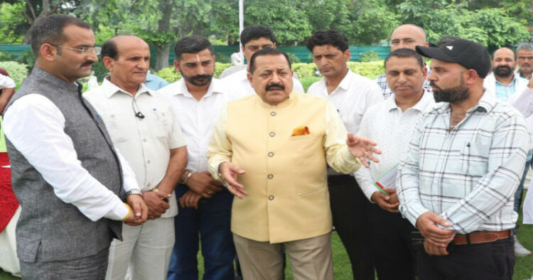 Union Minister of State Dr Jitendra Singh during a two-hour luncheon meeting with PRI representatives, Panches, Sarpanches, BJP office bears and other activists from his constituency
