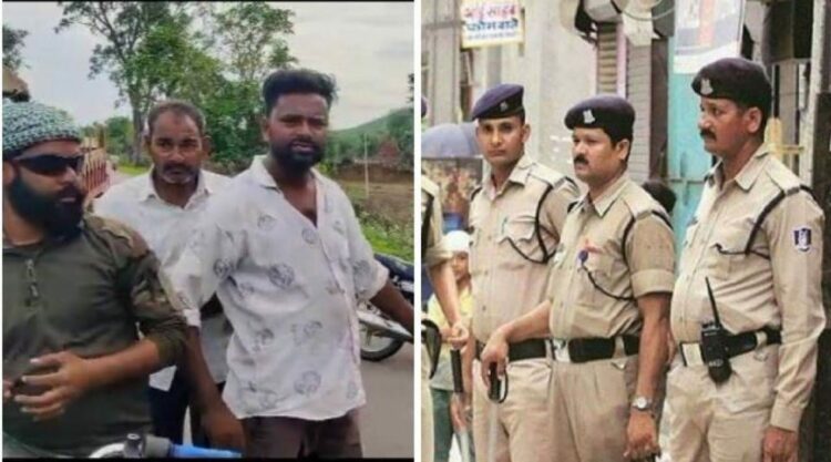 The accused men who attacked the Dalit boys (left) and the police in the village (Right) (Image: Twitter)