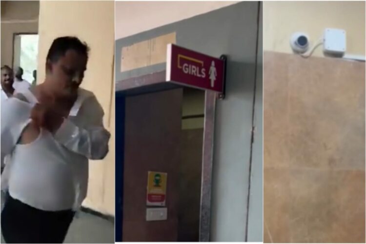 The principal, Alexander Coates Reid (left) and the CCTV camera's installed inside the girls washroom (Image: OpIndia)