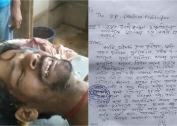 The victim, Barun Raidas and the copy of the complaint letter presented by him at the SP Midnapore office (Image: Twitter)