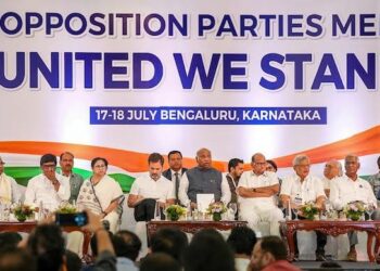 Picture from the grand meeting organised on July 18, here as many as 23 political parties came together to form INDIA alliance (Image: Twitter)